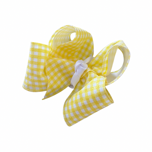 Yellow Glitter Plaid Ribbon Bow
