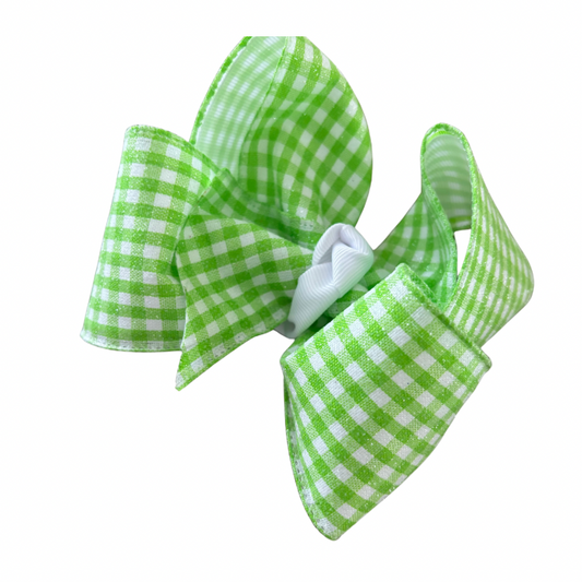 Green Glitter Plaid Ribbon Bow